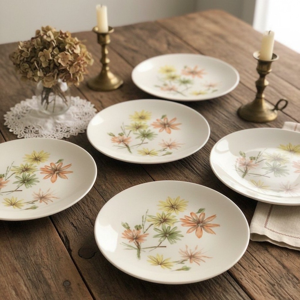 Homer Laughlin Orange Flowers Salad Plates Set of 5